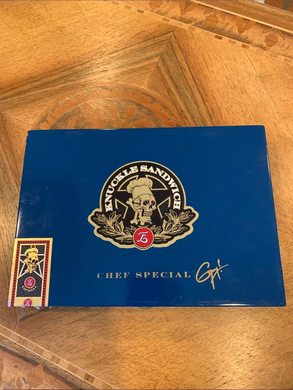 ⁠Knuckle Sandwich Chef Special Espinosa Wood Cigar Box Empty Guy Fieri Skull